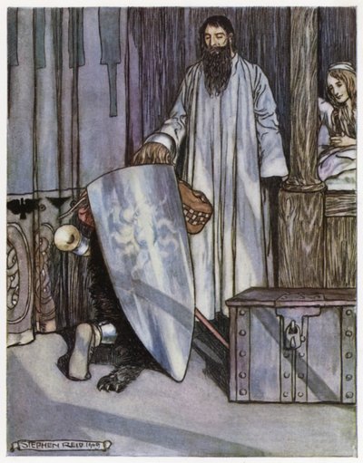 Ilustración de Siegfried el matadragones (litografía en color) de Stephen Reid