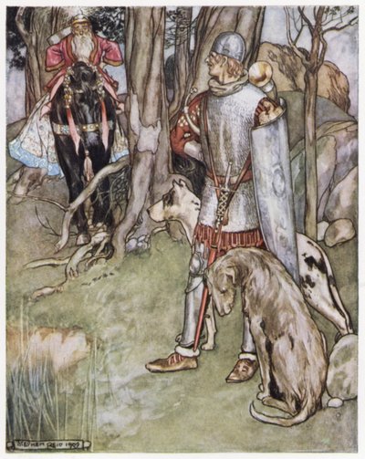 Ilustración de Siegfried el matadragones (litografía en color) de Stephen Reid