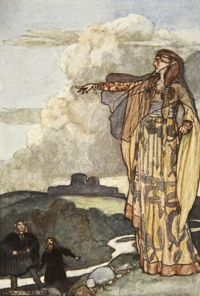Macha maldice a los hombres del Ulster, ilustración de "Cuchulain, The Hound of Ulster", de Eleanor Hull (1860-1935) de Stephen Reid