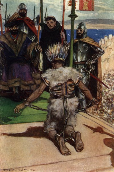 Moctezuma II hecho prisionero por hernan Cortes en 1519 de Stephen Reid