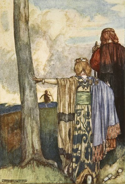 La reina Maeve se reúne con Cuchulain, ilustración de "Cuchulain, The Hound of Ulster", de Eleanor Hull (1860-1935) de Stephen Reid