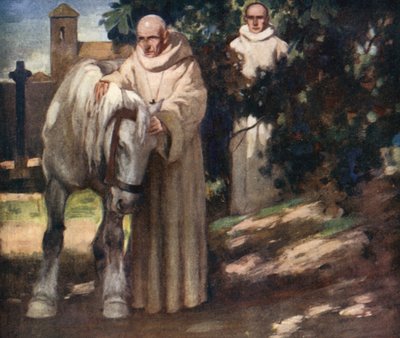 San Columba y el caballo blanco (litografía en color) de Stephen Reid