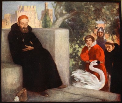 San Hugo de Lincoln y el cisne, ilustración de "The Mighty Army" de Winifred M. Letts, pub. 1912 (litografía en color) de Stephen Reid