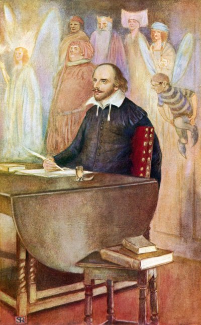 Shakespeare y algunas de las criaturas inmortales de su fantasía (litografía en color) de Stephen Reid
