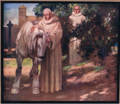 San Columba y el caballo blanco (litografía en color) de Stephen Reid