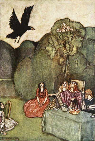 The Raven of Ill-omen, ilustración de "Cuchulain, The Hound of Ulster", de Eleanor Hull (1860-1935) de Stephen Reid