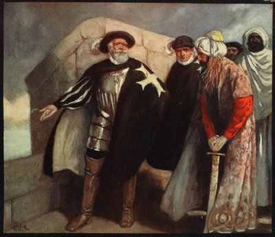 Los Caballeros de la Cruz Blanca en el Fuerte de San Ángelo, ilustración de 