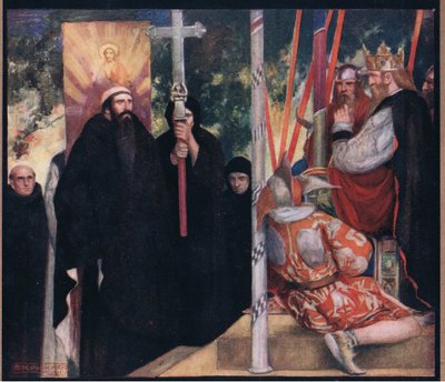 La recepción de San Agustín por parte de Ethelbert (litografía en color) de Stephen Reid
