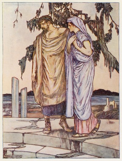 Zeus ordenó que cesara la lluvia y se retiraran las inundaciones (litografía en color) de Stephen Reid