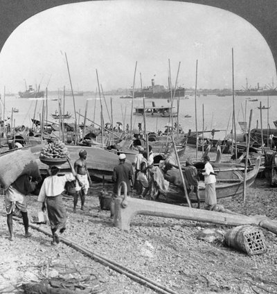 Puerto de Rangún en el río Irawaddy, Birmania, 1908 de Stereo Travel Co