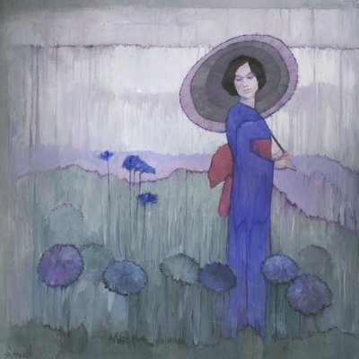 Kimono azul: Campo de lotos de Steve Mitchell