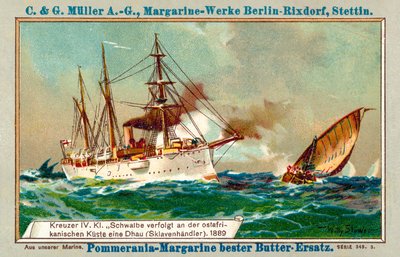 Crucero alemán Schwalbe siguiendo un dhow de esclavos frente a la costa de África Oriental de Willy  Stoewer 