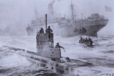Hundimiento del barco mercante británico Linda Blanche por el submarino alemán U-21 frente a Liverpool, Primera Guerra Mundial, 30 de enero de 1915 de Willy  Stoewer 