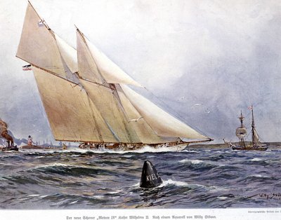 Carrera de veleros: El velero "Meteor IV" - Acuarela de Willy Stower de Willy Stoewer 