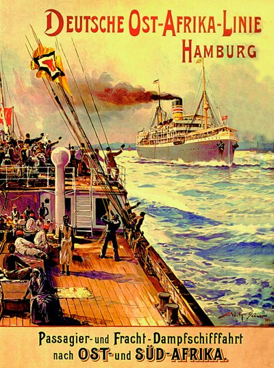 Póster publicitario de la Línea de África Oriental Alemana, Hamburgo, 1904 de Stoewer Willy