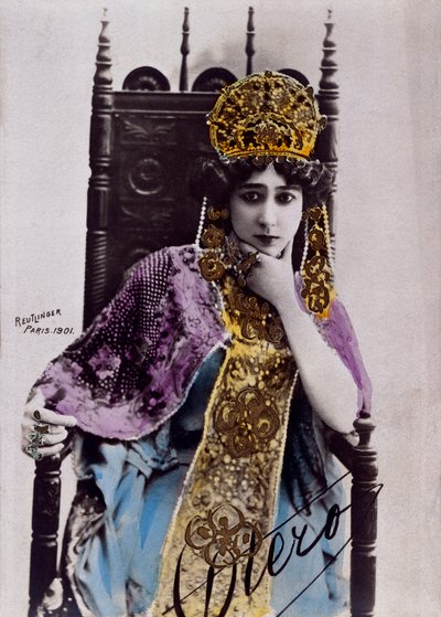 Retrato de Caroline (La Belle) Otero (1868-1965), postal con autógrafo de Studio Reutlinger