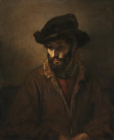 Un Hombre con Barba Usando un Sombrero de Studio of Rembrandt van Rijn