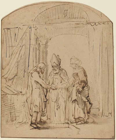 El desposorio de la Virgen Santa de Studio of Rembrandt van Rijn