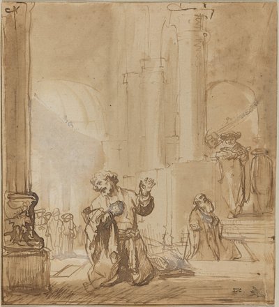 La parábola del publicano y el fariseo de Studio of Rembrandt van Rijn