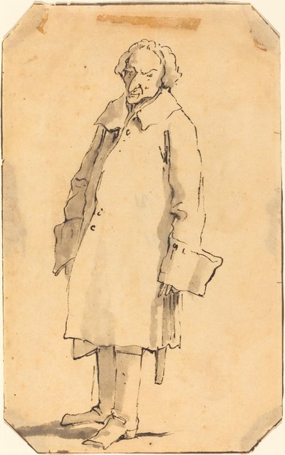 Un hombre de pie con un abrigo y botas de Style of Giovanni Battista Tiepolo