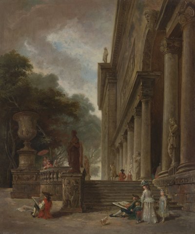 Columnata y jardines del Palacio de los Médicis de Style of Hubert Robert