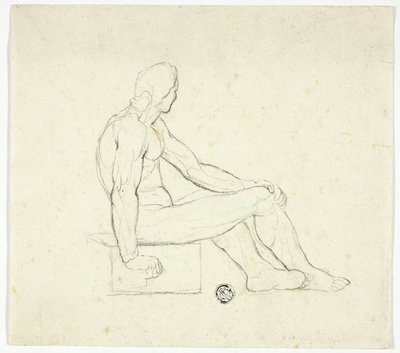 Desnudo masculino sentado de Style of Jacques Louis David