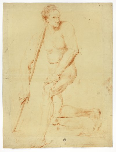 Académico desnudo apoyado en un bastón de Style of Pompeo Girolamo Batoni