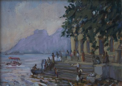 Lavado en los escalones de Udaipur, 2012 de Sue Wales