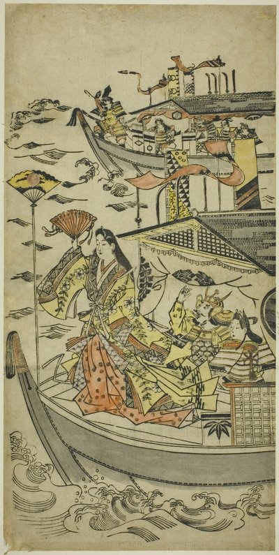 Lady Tamamushi levantando un objetivo de abanico de Sugimura Jihei