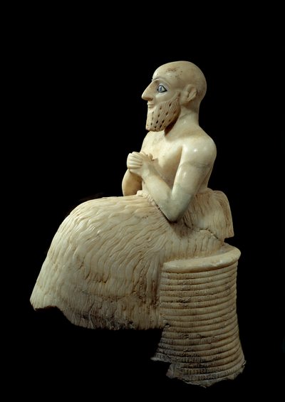 Estatua del intendente Ebih-il. Escultura de alabastro, concha, lapislázuli y esquisto, alrededor de 2500 a.C. (período sumerio, alrededor de 2900-2200 a.C.). De Mari. Altura: 0.525 m. París, Museo del Louvre de Sumerian Mesopotamian School