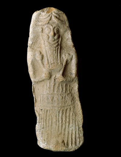 Arte sumerio: dios guerrero con orejas de ganado en su ataúd, probablemente el dios mesopotámico Dumuzi de Sumerian Sumerian