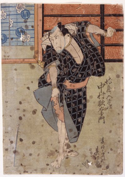 Nakamura Utaemon Iii como su marido Jizo No Goheiji, de la obra Hanafubuki Utanonadokoro (xilografía en color) de Sunbaisai Hokuei