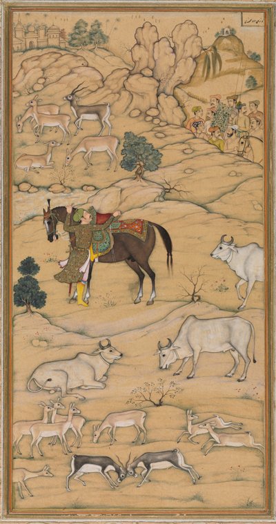 Akbar montando su caballo, página del Chester Beatty Akbar Nama Historia de Akbar de Sur Das Gujarati