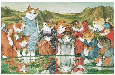 Ilustración de Gatos prerrafaelitas (pub. 1999) de Susan Herbert