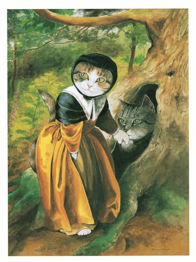 Ilustración de Gatos prerrafaelitas (pub. 1999) de Susan Herbert