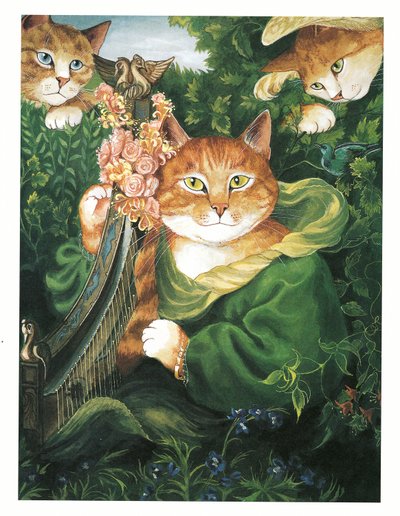 Ilustración de Gatos prerrafaelitas (pub. 1999) de Susan Herbert