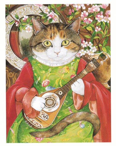 Ilustración de Gatos prerrafaelitas (pub. 1999) de Susan Herbert