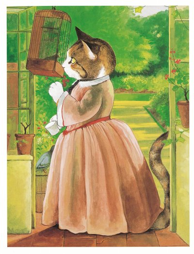 Ilustración de Gatos prerrafaelitas (pub. 1999) de Susan Herbert