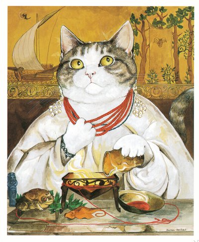 Ilustración de Gatos prerrafaelitas (pub. 1999) de Susan Herbert