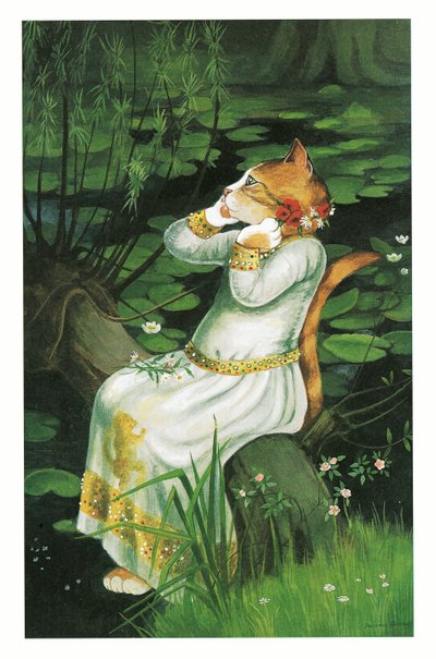 Ilustración de Gatos prerrafaelitas (pub. 1999) de Susan Herbert