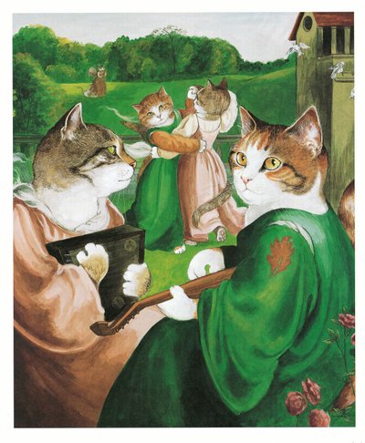 Ilustración de Gatos prerrafaelitas (pub. 1999) de Susan Herbert