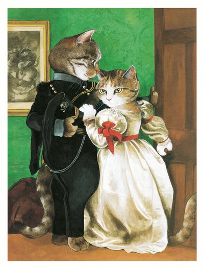 Ilustración de Gatos prerrafaelitas (pub. 1999) de Susan Herbert