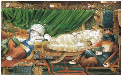 Ilustración de Gatos prerrafaelitas (pub. 1999) de Susan Herbert