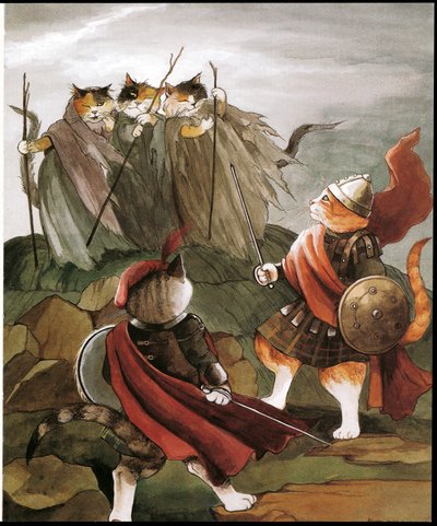 Ilustración de Shakespeare Cats (pub. 1996) de Susan Herbert