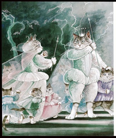 Ilustración de Shakespeare Cats (pub. 1996) de Susan Herbert