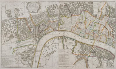 Mapa de Westminster, la Ciudad de Londres, Southwark y áreas circundantes, 1739 de Sutton Nicholls