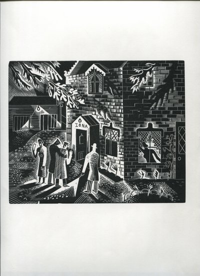 Los cantantes de villancicos (grabado en madera) de Suzanne Cooper