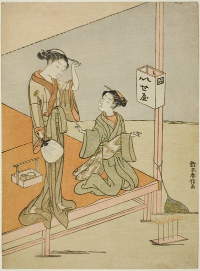 Una cortesana y su asistente en la casa de té Riverside Iseya de Suzuki Harunobu