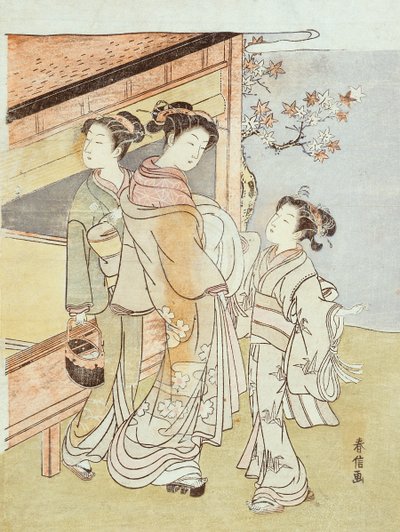 Una Dama y su Asistente Encuentran a un Mensajero de Suzuki Harunobu