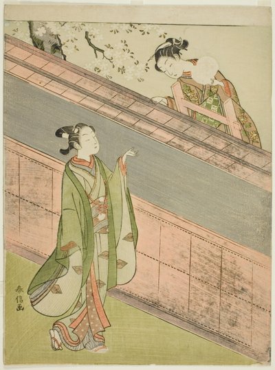 Una Joven Devolviendo una Pelota a un Joven de Suzuki Harunobu